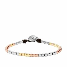 FOSSIL 3 TONE SILVER+ROSE GOLD+GOLD METAL BEADED NUGGET CORD BRACELET-JA5976998