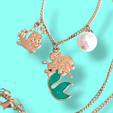 Signed Disney Enamel And Gold Tone Little Mermaid Charm Necklace 18in Ariel