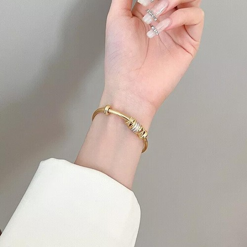 Women Ladies Silver/Gold Bangle Ball Open Torque Bangle Cubic Zirconia Bracelet - Picture 5 of 6