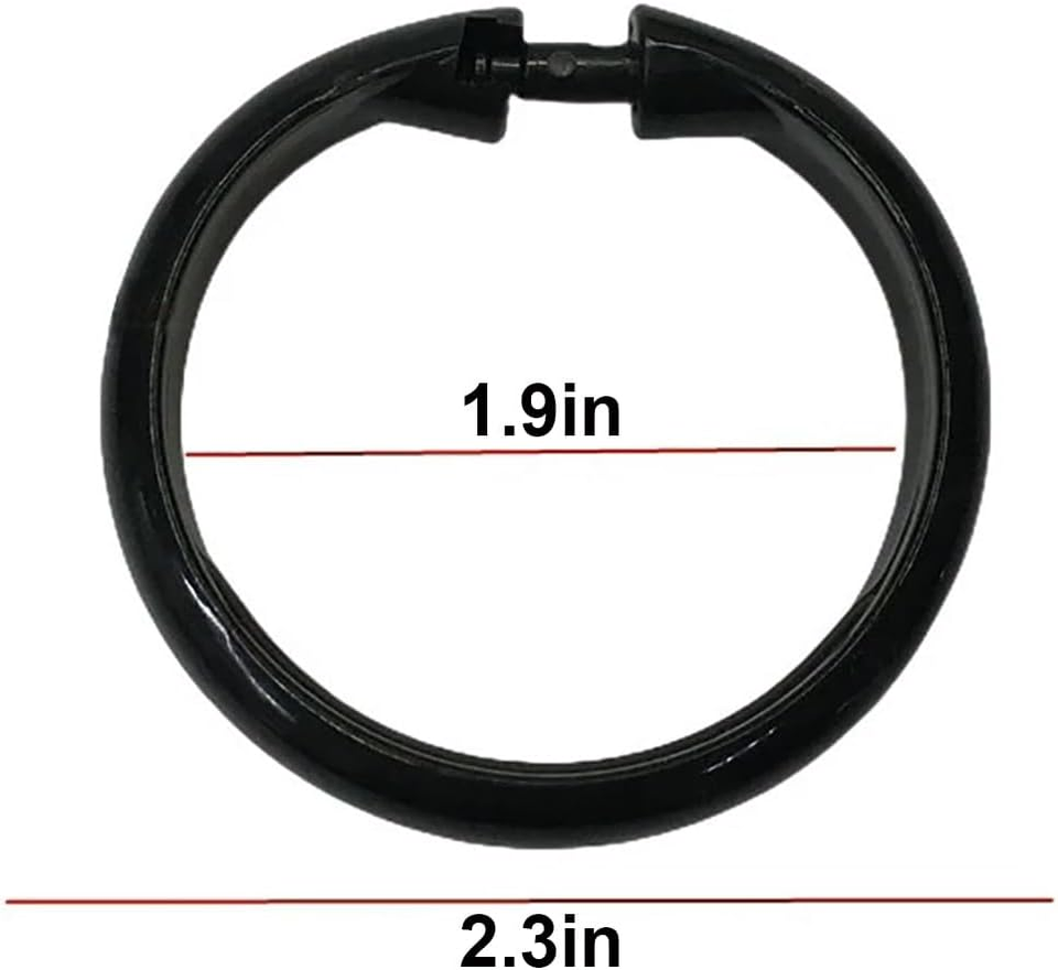 12 PCS O Shaped Black Plastic Shower Curtain Rings, Easy Snap Closure