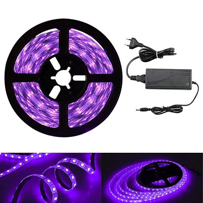 5M UV Schwarzlicht LED Streifen mit Netzteil UV LED Strip 300 LEDs Lichtband 12V - Bild 1 von 4