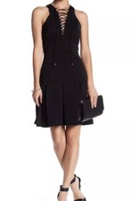 Line and Dot Ethnic Rhône Black Dress Size M Lace Up Neckline