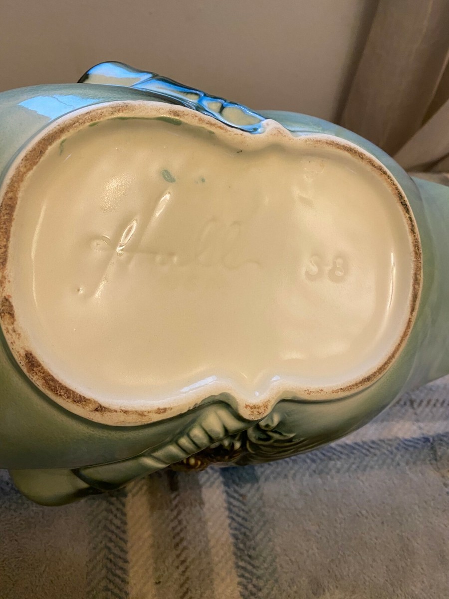 Vintage HULL MCM FRUIT BASKET HULL S 8 Mid Century Green Handle
