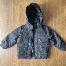 H M Jacket Boys 2-3 Yrs Black Removable Hooded Puff Bomber Coat Pockets Youth