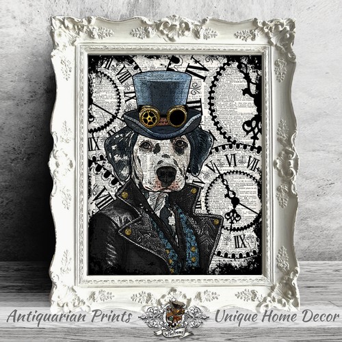 Estampado de perro de colección página de diccionario imagen de arte de pared animal dálmata steampunk - Imagen 2 de 5