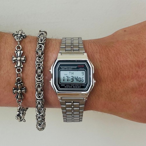 Reloj Digital Y2K Vintage Plateado - Acero Inoxidable, Ajustable, Unisex, Nuevo - Imagen 9 de 19