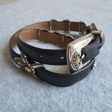 Vintage Brighton Western Belt Womens M/30 Black Leather Cowboy Cowgirl USA Made
