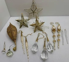 Gorgeous Lot Of Vintage Clear And Gold Christmas Ornaments Lot Unique Assortment