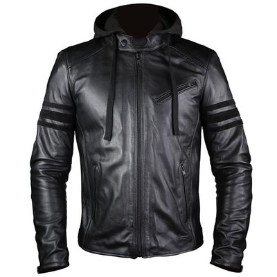 Richa Toulon Leder Motorrad Jacke Hoodie Schwarz Urban