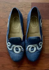 Stubbs Wootton Canvas Slippers - Navy Blue w/ Snake Embroidery - Size: 10.5