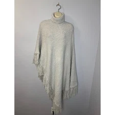 Ser.O.Ya Frost Poncho Wool Blend Fringe Hem Boho Silver Beige Women's XXS/XS 