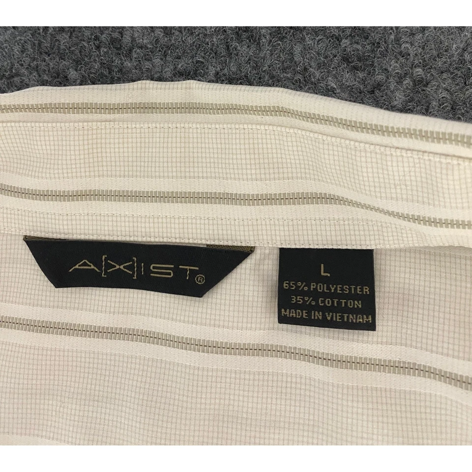 Camisa de vestir AXIST para hombre grande manga larga con botones a rayas beige mezcla de algodón Foto 3 de 4