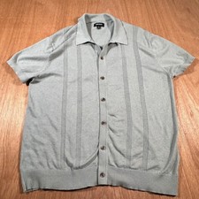 DKNY Knit Polo Shirt Mens XL Green Short Sleeve Button Front Ribbed