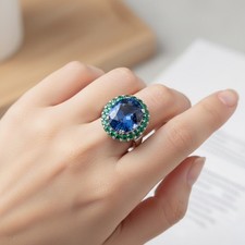 Invaluable Royal Blue Sapphire 8.10Ct 925 Sterling Silver White Gold Halo Rings