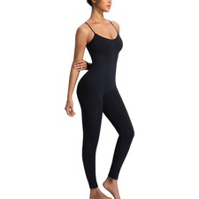 Women Workout Seamless Jumpsuit Yoga Ribbed Bodycon One Piece Leggings Romper US