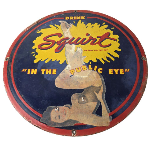 Vintage Squirt Porcelain Sign - Soda Beverage Drink Gas Station Ad Sign