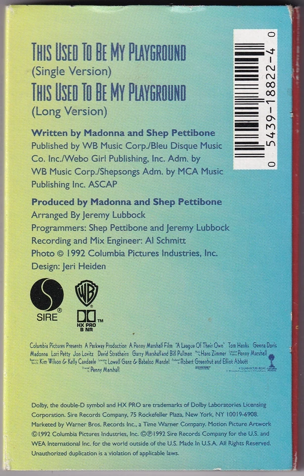 Madonna This Used To Be My Playground Cassette Tape 1992 1st US Edition SR Dolby Foto 4 de 4