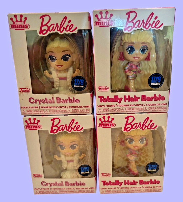 FUNKO MINIS BARBIE Vinyl Figures Lot NIB- (2) Crystal (2) Totally Hair