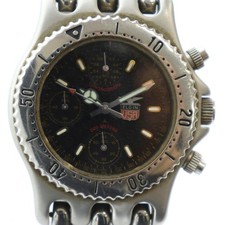 ELGIN FK-528-N Watch Chronograph Rotating Bezel Black Dial Logo Silver Color