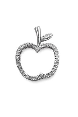 14K Weißgold Diamant Apfel Anhänger Offenes Herz Apfel Charm Lehrer