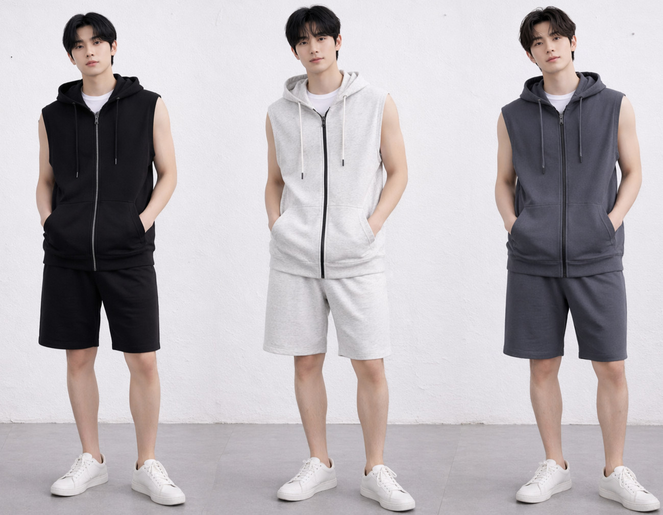 CONJUNTO DE PANTALONES CORTOS CON CAPUCHA SIN MANGAS PARA HOMBRE CHÁNDAL CON CAPUCHA Y CORTO