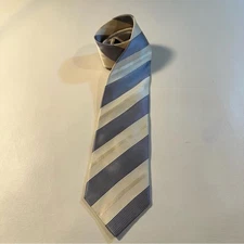 Ermenegildo Zegna Navy & White Stripe 100% Silk Made In Italy Neck Tie
