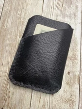 Handmade Vertical Front Pocket Slim Card Wallet Black Softer Chrome Tan Leather