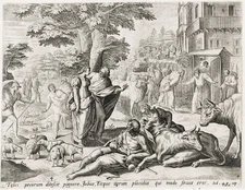 J. Snellinck / Job's Fortune Restored Animals Bible Copperplate Engraving 1600