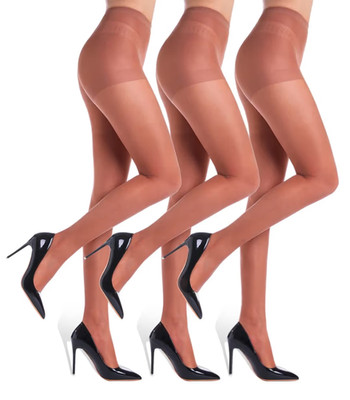 Wakuna 3 Pairs of Women's Sheer Tights Control Top Nylon Pantyhose   Coffee S