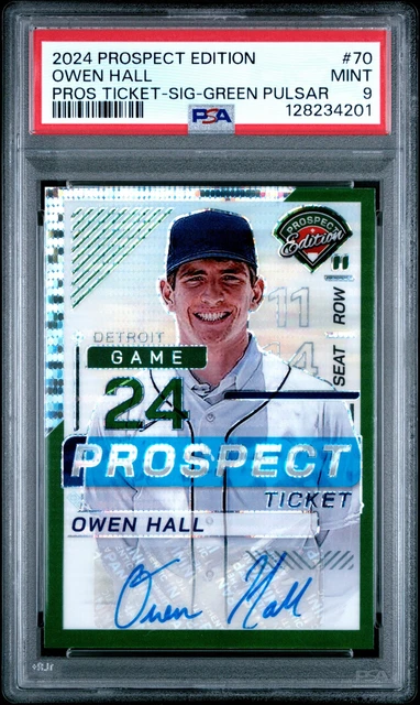 2024 Panini Prospect #70 Owen Hall Green Pulsar Auto #/25 PSA 9