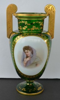 Moser Green Gold HP Lady Portrait Vase