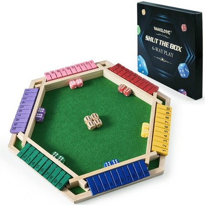 Shut The Box Game for 6 Player with 12+4 Dice - Colorful 6 Sided Wooden Board...