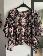 Damen Tally Weijl Bolero Umhang Jäckchen Schwarz Rosa Blumen Kimono Sakura