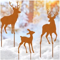 Gartenstecker Rentier Deko Weihnachten 3Er Set Hirsch Roststecker Metall Outdoor