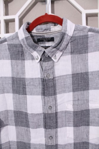 Camisa con botones Banana Republic para hombre XL gris blanca 100 % lino a cuadros calce camden - Imagen 8 de 16