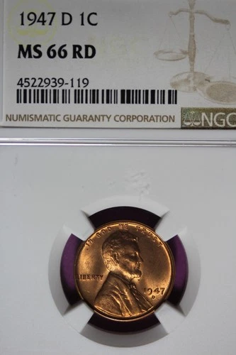 1947 D- NGC MS66 RD LINCOLN WHEAT CENT #B51787