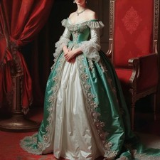 Green Victorian evening dresses Off Shoulder Long Sleeves Prom gowns Costume