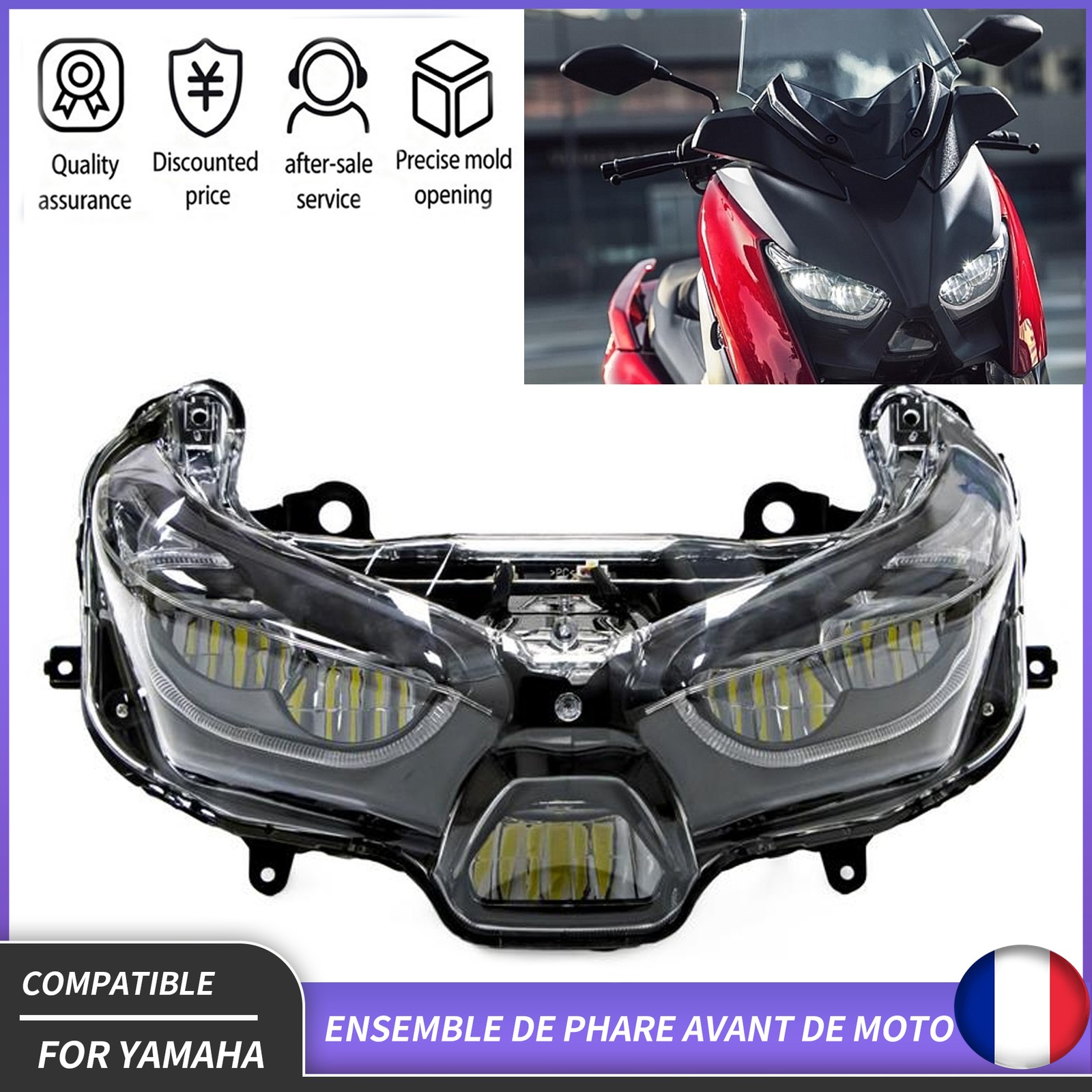 Feu avant LED XMAX 250 puissant projecteur étanche anti-scintillement