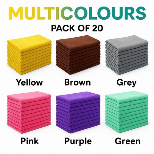 Microfibre Cleaning Cloths 40x40cm, 20 x Multi Colour With Loop,Soft,Reusable