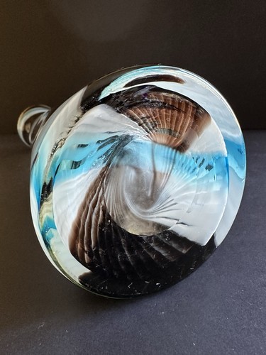 Vtg Murano Style Art Glass Vase Blue Brown White Filagrana 14.5” Dino Martens? - Picture 14 of 15