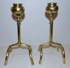FABULOUS VINTAGE ARTS AND CRAFTS BRASS/BRONZE TIFFANY/JARVIE STYLE CANDLESTICKS