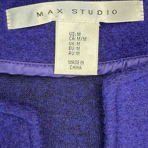 Max Studio Wool Blend Cardigan Sweater Medium Green Purple Black Colorblock - Picture 4 of 8