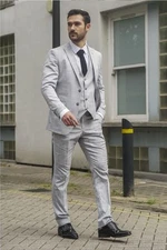 Men's Grey Checked 3 Piece Suit Tailored Fit formal Wedding