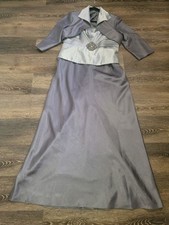 Mother Of Bride Groom Grey Women 16 XL Satin Taffeta Set Gown Bolero Event Glam
