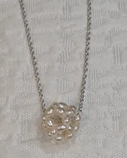New Freshwater Pearl Cluster Slide Pendant Necklace 18" Chain