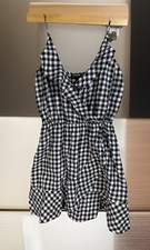 Express M Black White Gingham Ruffle Strappy Sundress Sleeveless V-Neck Short