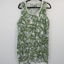 Cabi 5994 Green White Tropical Palm Leaf Print Cotton Slub Tank Top Womens L