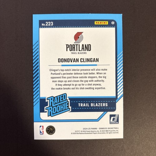 2024-25 Panini Donruss - Clasificado Novato Donovan Clingan #223 Cuñas (RC) - Imagen 2 de 2