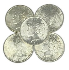Lot of (5) AU PEACE Silver Dollars 1922-1925- Almost Uncirculated 90% Bulk