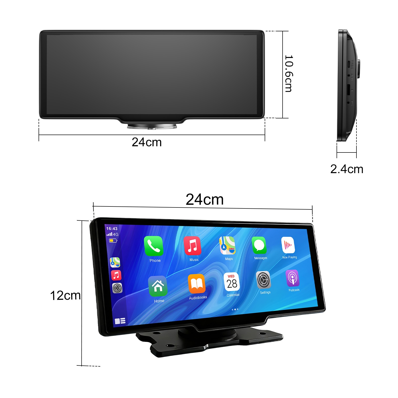 4K 10.26" Touch Dash Cam Wireless CarPlay W/GPS Car Recorder Android Auto AUX FM